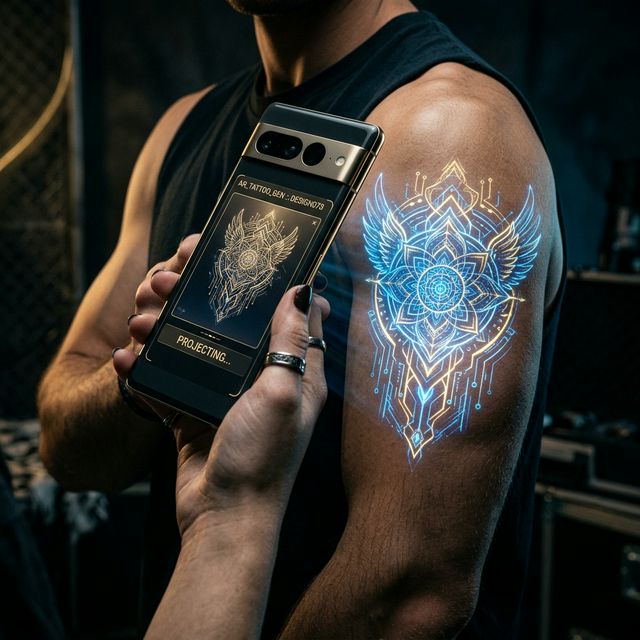 Mockup de tatuagem realista no corpo + interface de IA